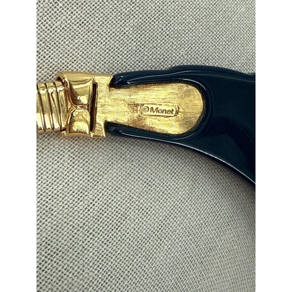 MONET Runway DECO MODERNIST NECKLACE BLACK MOLDED LUCITE GP FLEX CHAIN 80s - Picture 4 of 5